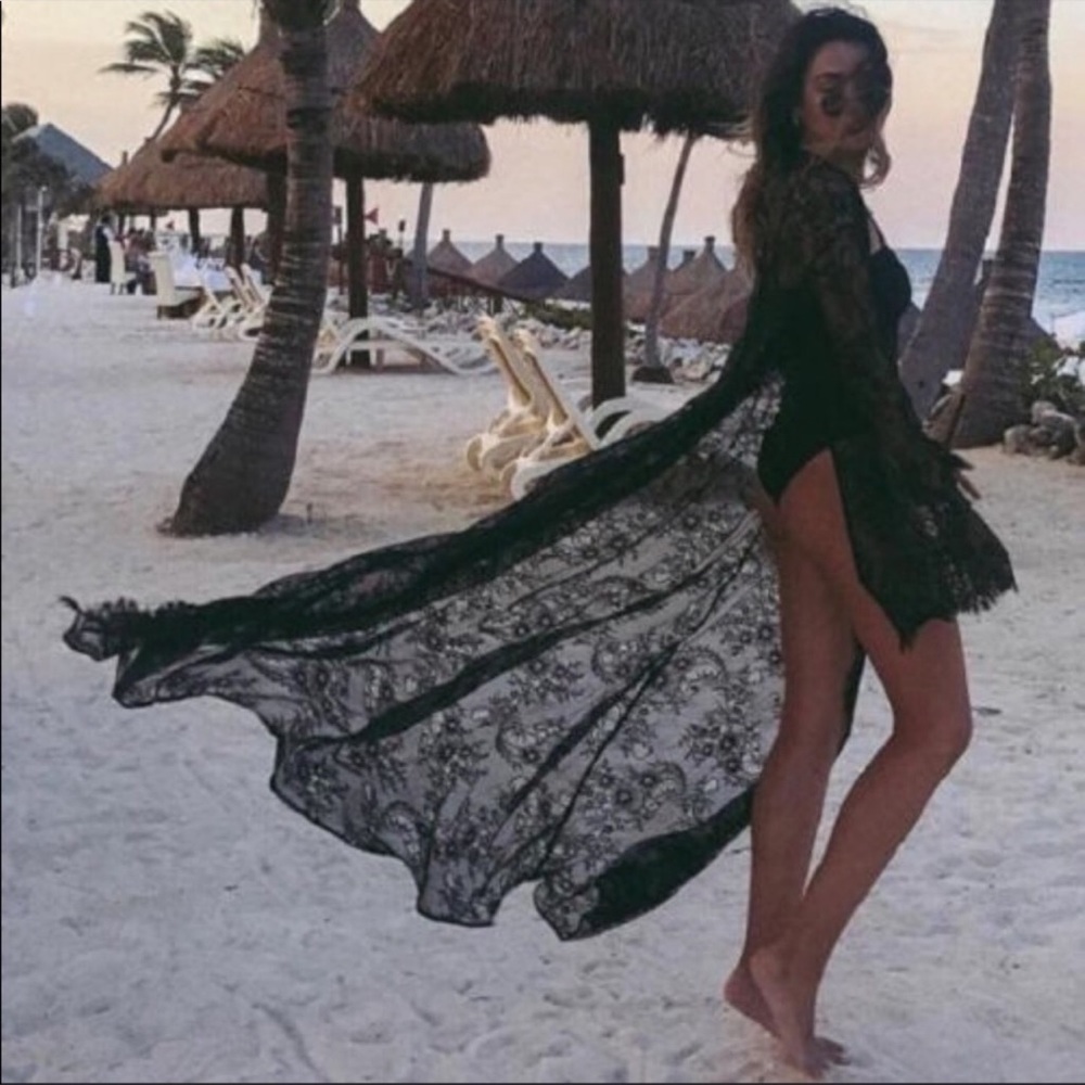 Summer Daze Open Front Beach Eyelash Lace Coverup Duster